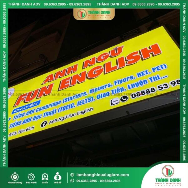 Quy trình làm bảng hiệu Hiflex LED thanh in UV cho trung tâm anh ngữ Fun English