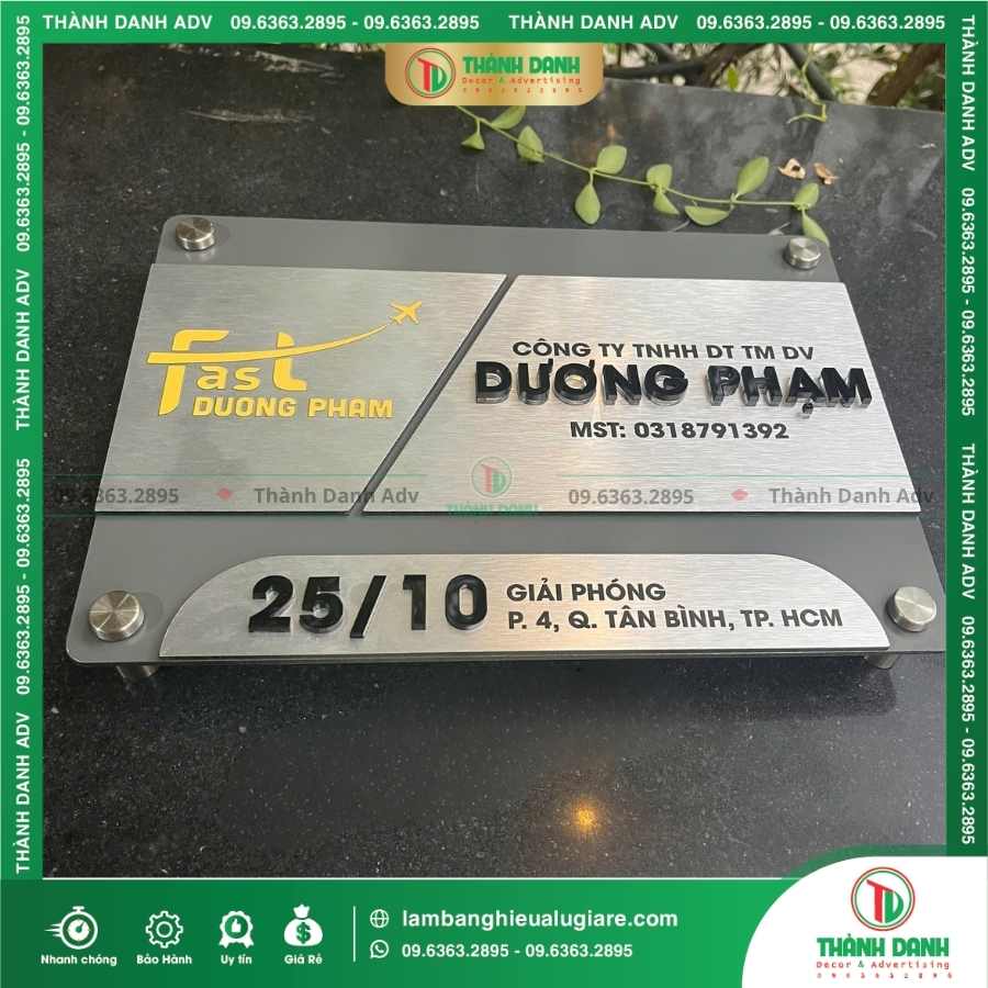 Quy trình làm bảng tên Công ty Inox bạc xước chữ nổi Cho Công Ty Dương Phạm